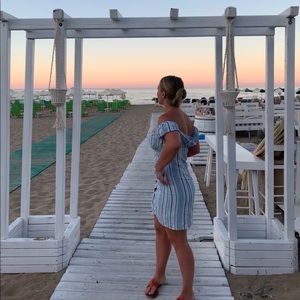 Striped blue off the shoulder dress